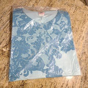 New Adrian Delafield Lace Pattern Seguin Shirt Blue Size L Code B9V